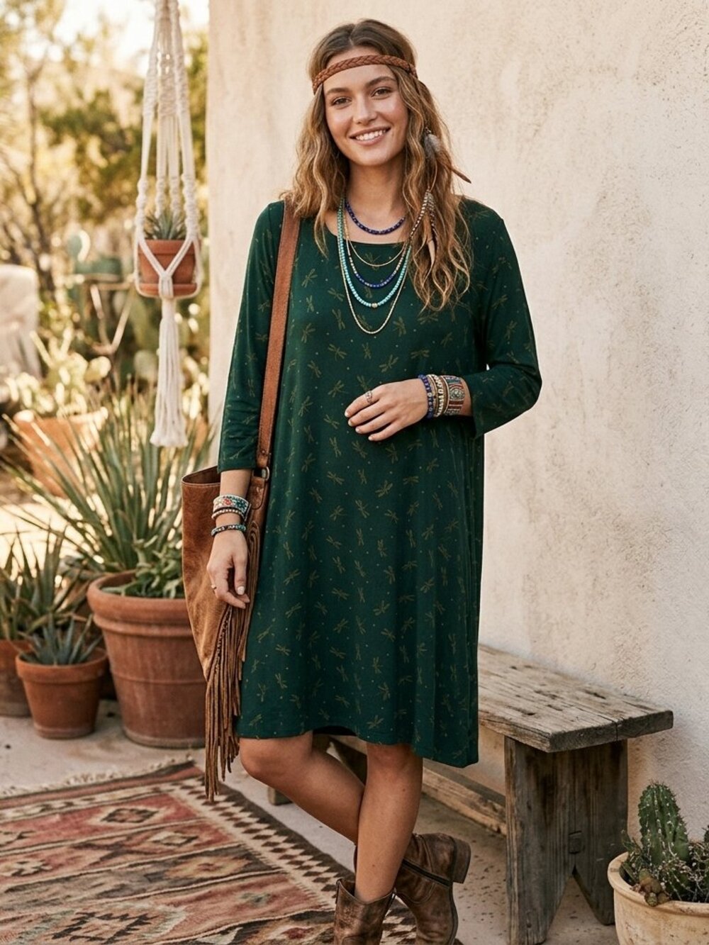 Gudrun Sjoden Green‎ Dragonfly Print Dress Sz XL